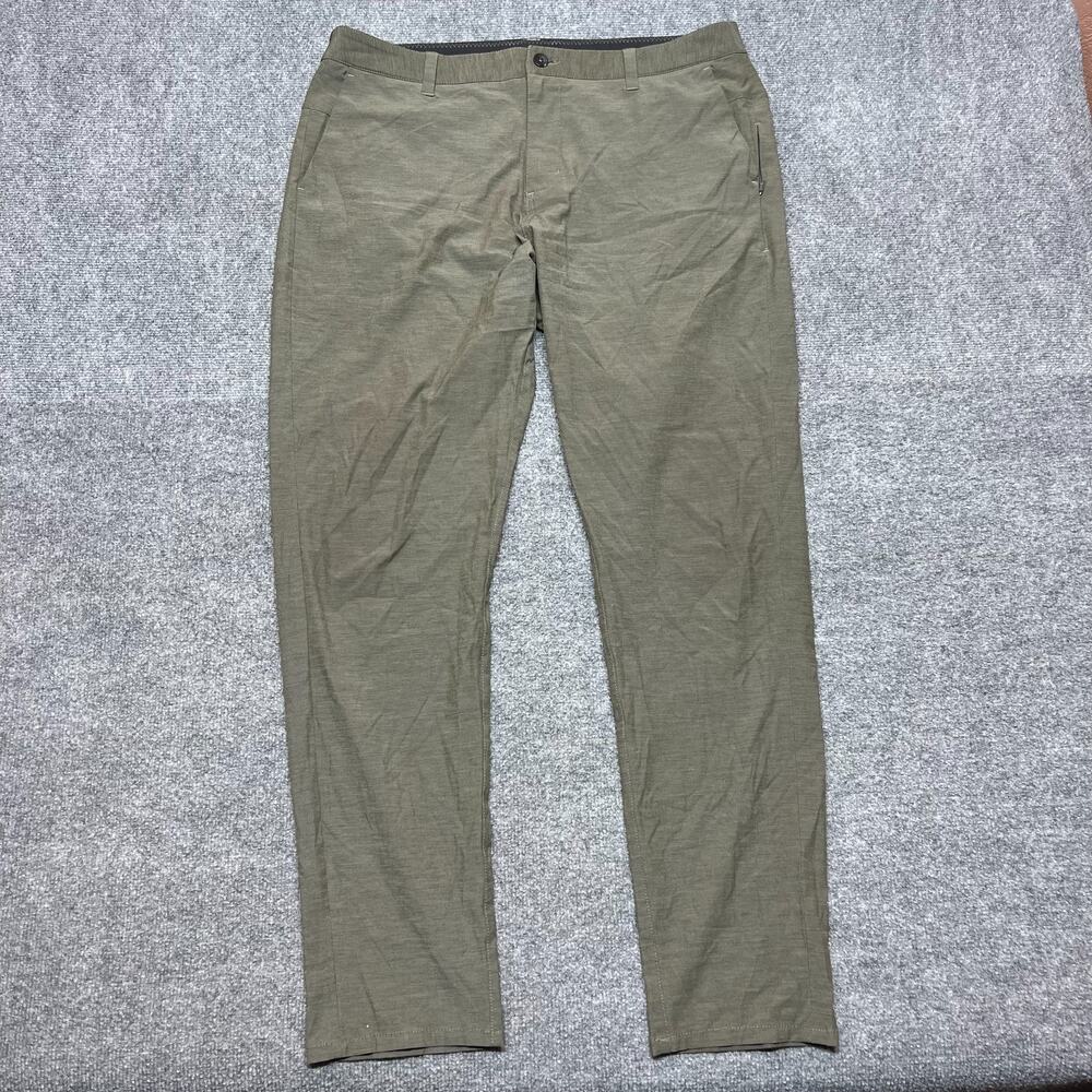 Vuori Aim Pants Men's 36 Olive Green Stretch Flat Front Zip Pocket 36x32